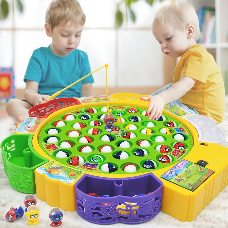 Electric Rotating Magnetic Fishing Toys Play Game Music Spinning Fish Plate Water Party Musical Sports Toy Set Children Kid Gift 3