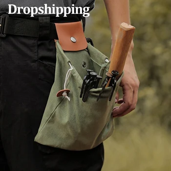 Outdoor Foraging Bag Fruit Picking Harvest Pouch Collapsible Berry Puch Storage Leather Bushcraft Canvas Hiking Camping Tool Bag tanie i dobre opinie CN (pochodzenie) Torby do przechowywania Leather Canvas About 23 x 21cm Khaki Green Brown storage bag Camping accessories