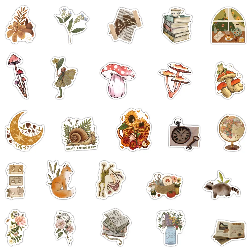 50/110 Stück klassische Vintage-Aufkleber, Retro-ästhetisches Cottagecore-Dekor für Scrapbooking, Laptop, Kühlschrank, Gitarre, Reisegepäck – Detail 4