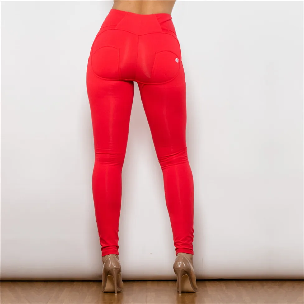 Shascullfites Red Push Up Sexy Long Pants Women Skinny Elastic Knitted Spandex Casual High Rise Pencil Pants