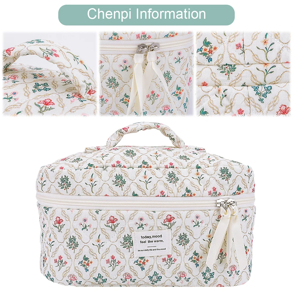 

Милый цветочный органический хлопковый стеганый органайзер для макияжа, сумка для хранения, винтажный косметический Органайзер, Женский и женский