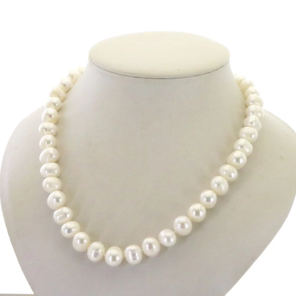 Women Pearl Jewelry Necklace 11-12mm Natural Freshwater Beads Chain Girl Heart Shaped Buckle Can Extend Wedding AAA+ 45cm