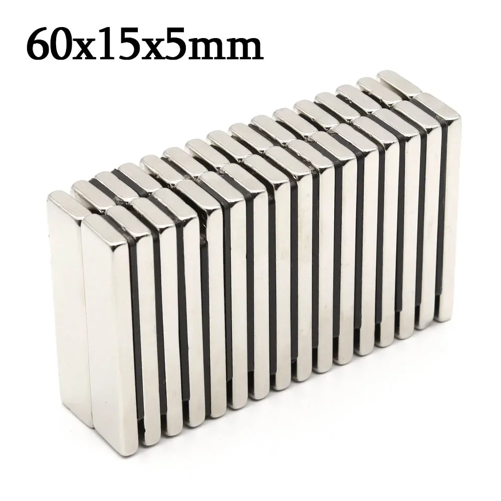 แม่เหล็กนีโอไดเมียมทรงบล็อกขนาด 60x15x5 มม. แรงสูงพิเศษ แม่เหล็กทรงพลัง N35 แม่เหล็กถาวรขนาดเล็ก NdFeB แม่เหล็กติดตู้เย็น 60x15x5 1