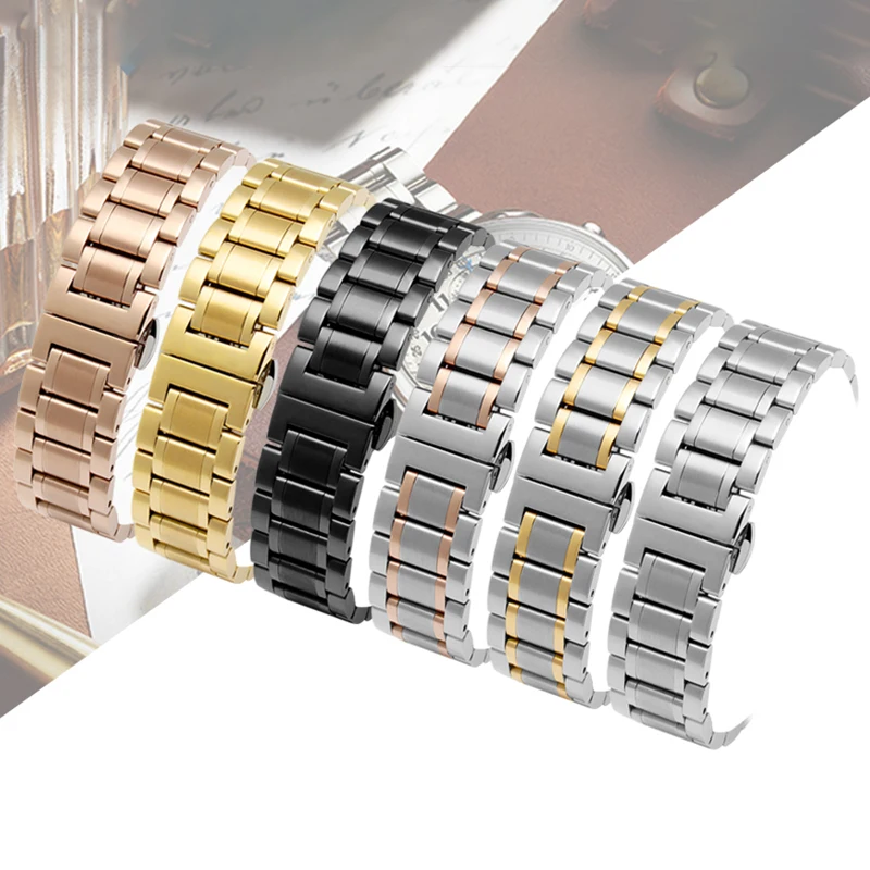 Elegant Curved-End Stainless Steel Watchband Bracelet - Multiple Widths Available