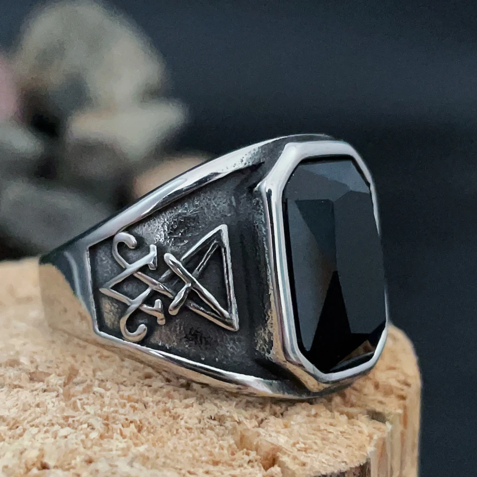 Joyería Anillo De Lucifer Serie Anillos De Piedra Negra De Moda