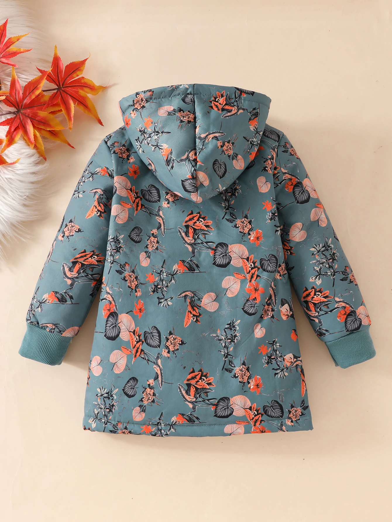 Girls Coat Winter Thickened Soft Cotton Outwear Plant Leaf Print Single-Breasted Hooded Casual girls coat children jackets