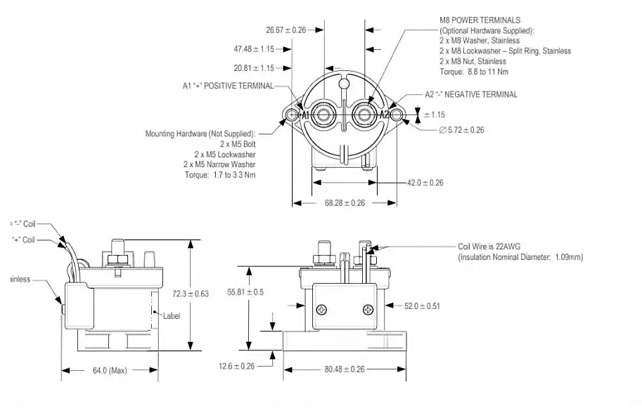 Description Picture 4 of itemEVC500 2299223-1 High Voltage DC Contactor Automotive Relay 900V 500A Coil 12-24V