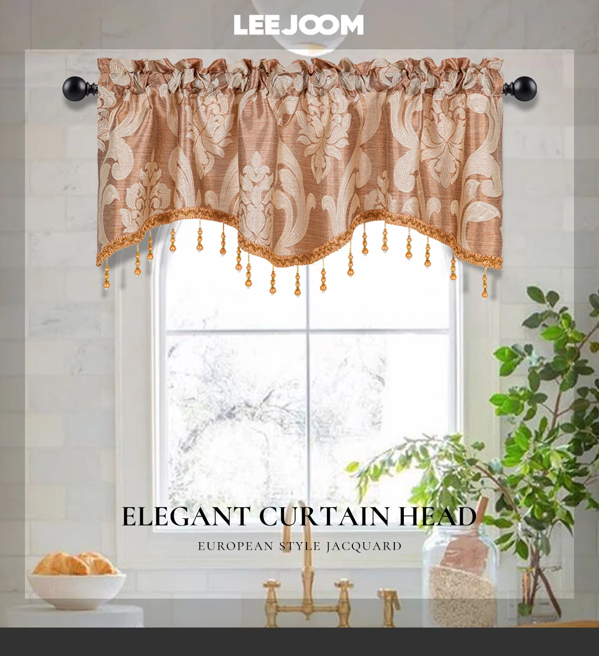 Description Picture 2 of itemLuxury Jacquard Weave Valance for Living Room Pattern Short Curtains Ins Popular Valance Kitchen Window Home Decoration 1 PC