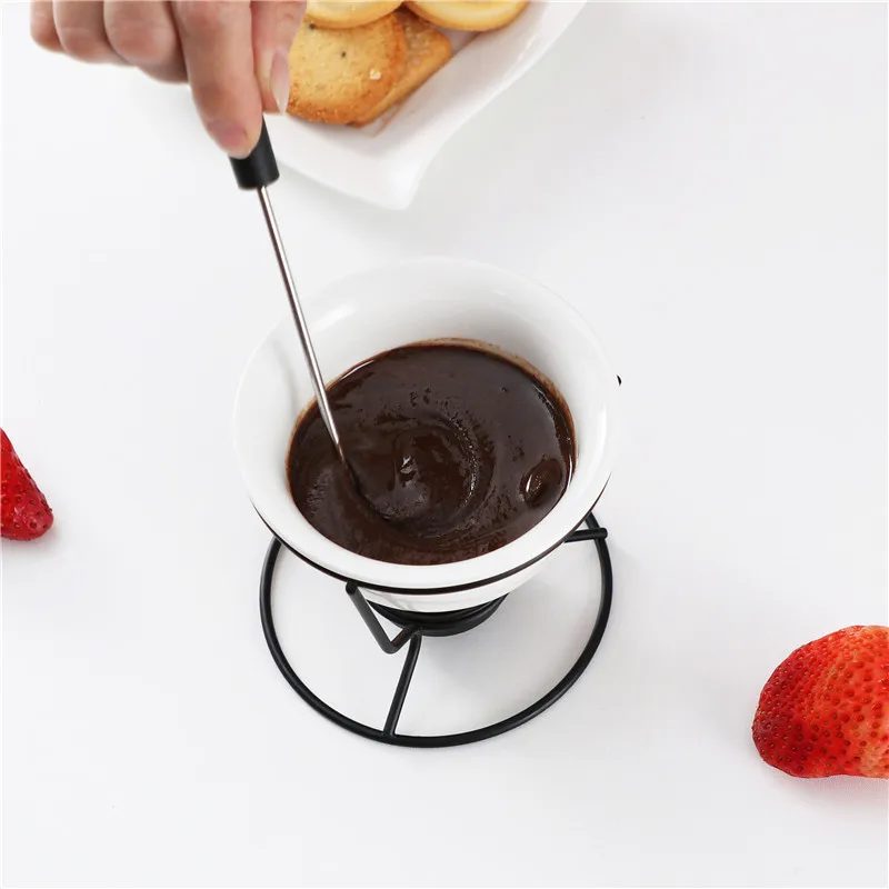Ceramic White chocolate melting pot with metal stand for DIY fondue