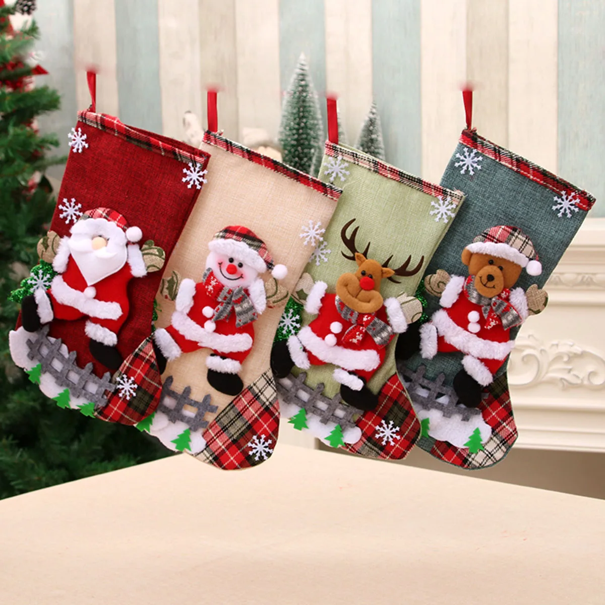 Christmas Socks Large Fence Decorations Linen Candy Gift Bags Christmas Trees Home Decorations Holiday Parties gift bags christmas gift bags velvet gift bags christmas stockings