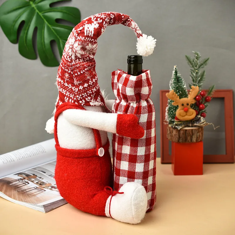 2024 Nuevo juego de botellas de vino de muñeca sin rostro de Navidad ...