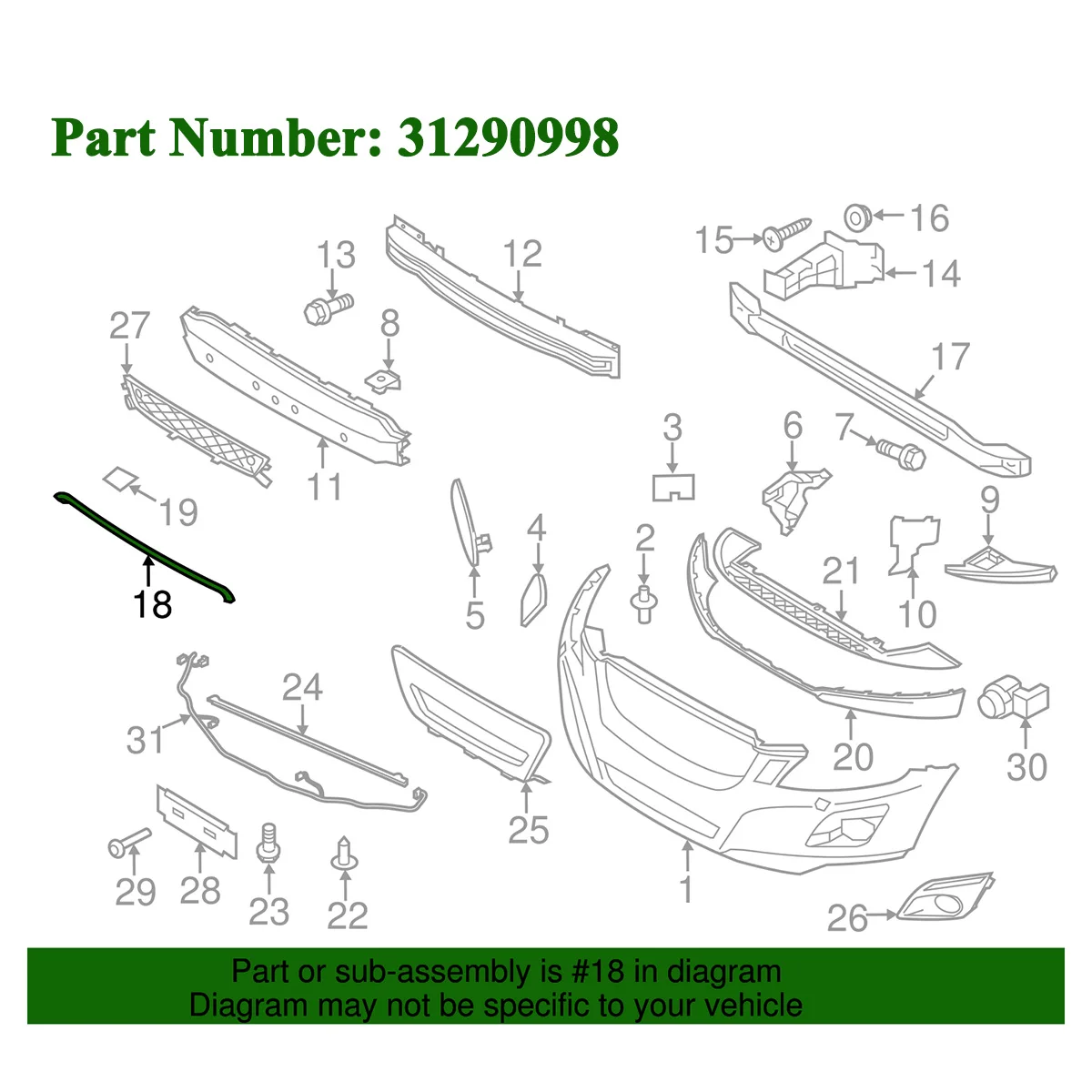 magickit Front Grille Upper Molding Trim Strip For Volvo XC60 2010 2011 2012 2013 Chrome Decorative Strip replace for 31290998