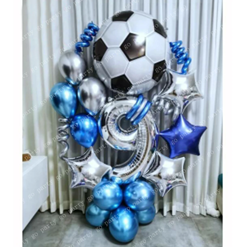

30pcs/set Football Theme Party Air Balloons 16inch Silver Number Foil Ballon Boys Birthday Decorations Kids Soccer Party Supply