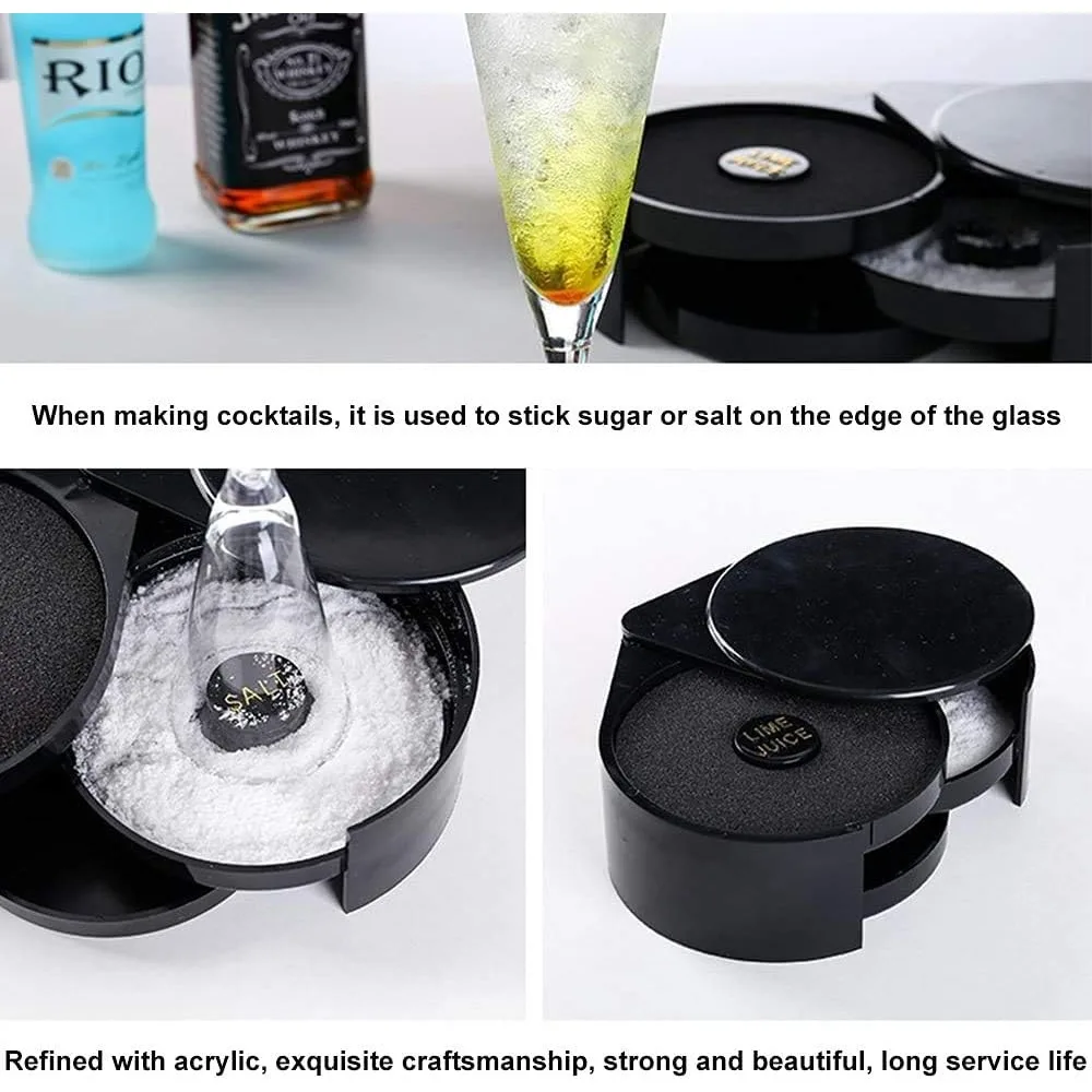 Salt Rimmer Box 3-layer ABS Rotating Cocktail Seasoning Box Bar Wine Accessories Mixed Salt and Sugar Box Bar Bartender Mixer Toolbox