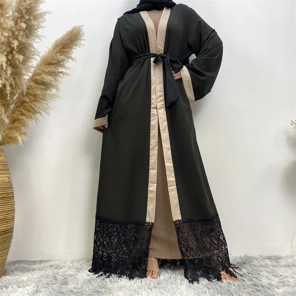 

Eid Ramadan Abaya Open Cardigan Women Muslim Maxi Dress With Lace Dubai Pakistani Saudi Islam Kaftan Turkey Robe Kimono Jalabiya