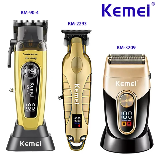 Kemei Rechargeable Electric Hair Clipper Professional Barber Trimmer For Man Cordless Shaver KM-90-4 KM-2293 Gold  KM-3209 Kit
