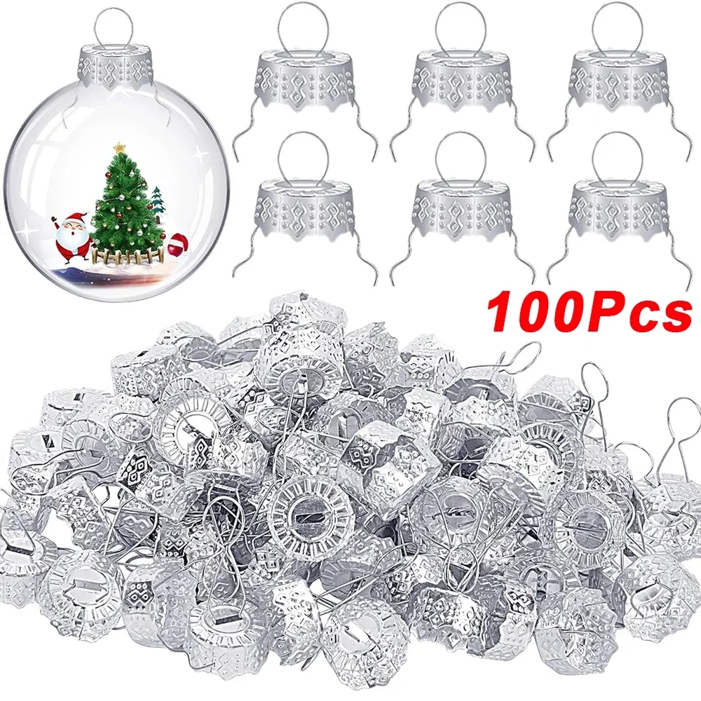 thumbnail image 1 of 200/100Pcs Round Christmas Ball Ornaments Caps Removable Gold Hangers Cap For DIY Xmas Tree Ball Home New Year Party Decoration, 1 of 5