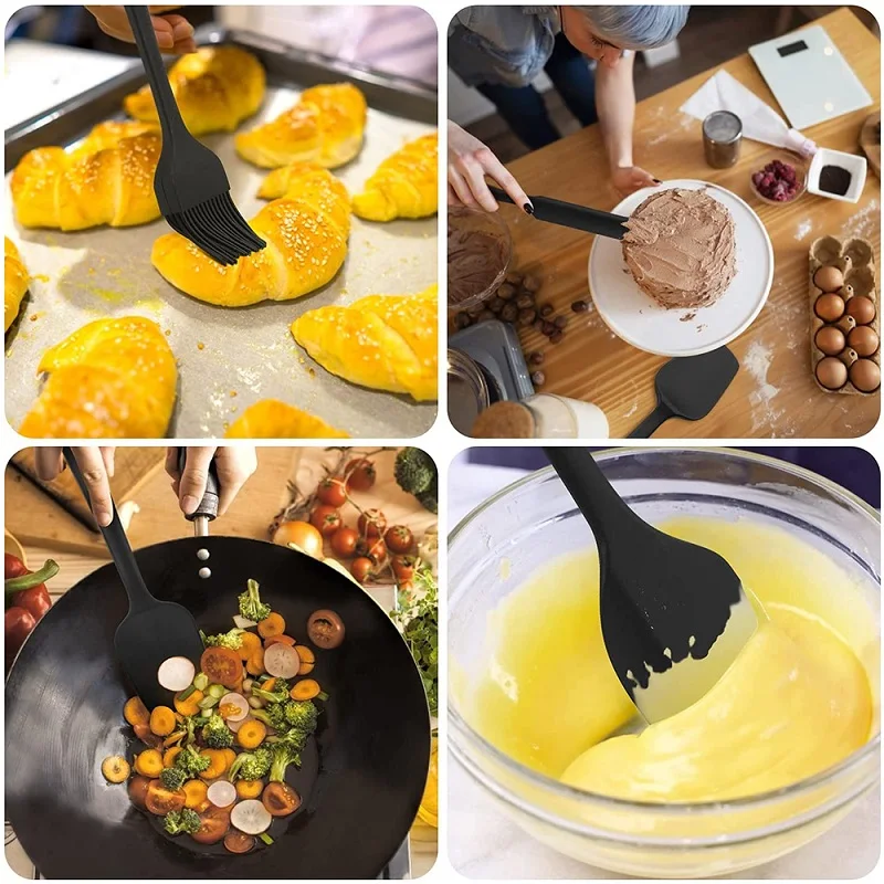BPA-Free Silicone Cooking Utensils Set Spatulas, Scrapers, Spoons, and Brushes for Baking and Cooking Kitchen Tools