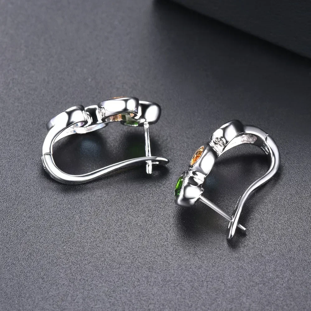 KALETINE Hutang Colorful Gemstone Hoop Earrings 925 Sterling Silver Blue Zircon Topaz English Lock Jewelry for Women Earrings 6