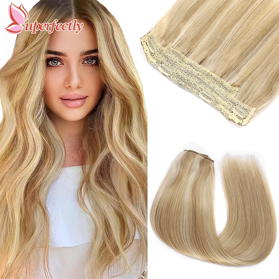 Straight Halo Hair Extensions Real Human Hair Wire Clip In With Invisible Fish Line Hairpiece Clip In Extensions