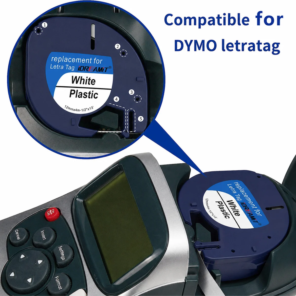 5PK 10PK Compatible Dymo LetraTag Refill 91200 91201 91331 12mm White Plastic Label Tape LT-100H 1/2" — view 4