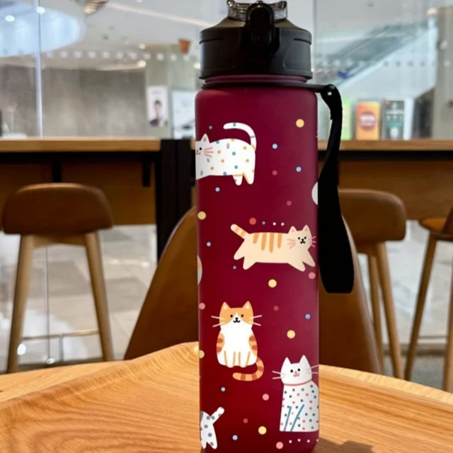 3D Printed Cute Cartoon Cat PVC-Free, Leak-Proof, Matte Finish 750ML Water Bottle,Includes Carry Loop Outdoor Activities 6