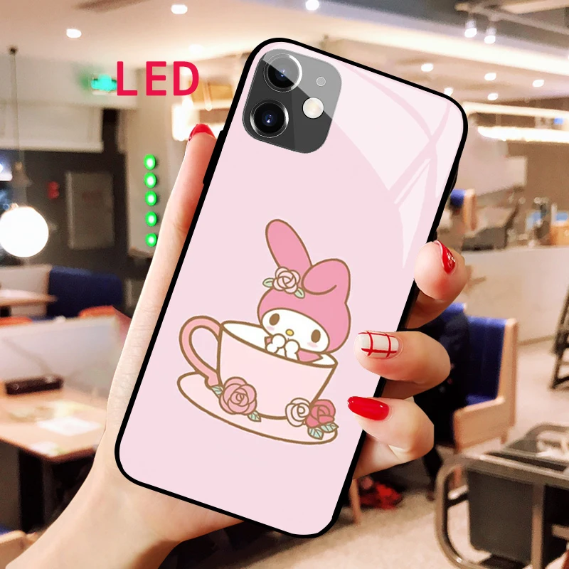 Melody Luminous Tempered Glass phone case For Apple iphone 12 11 Pro Max XS mini Acoustic Control Protect LED Backlight cover scratch resistant marble pattern soft tpu bumper frame tempered glass phone case for xiaomi redmi note 11 5g china mediatek note 11s 5g note 11t 5g white marble