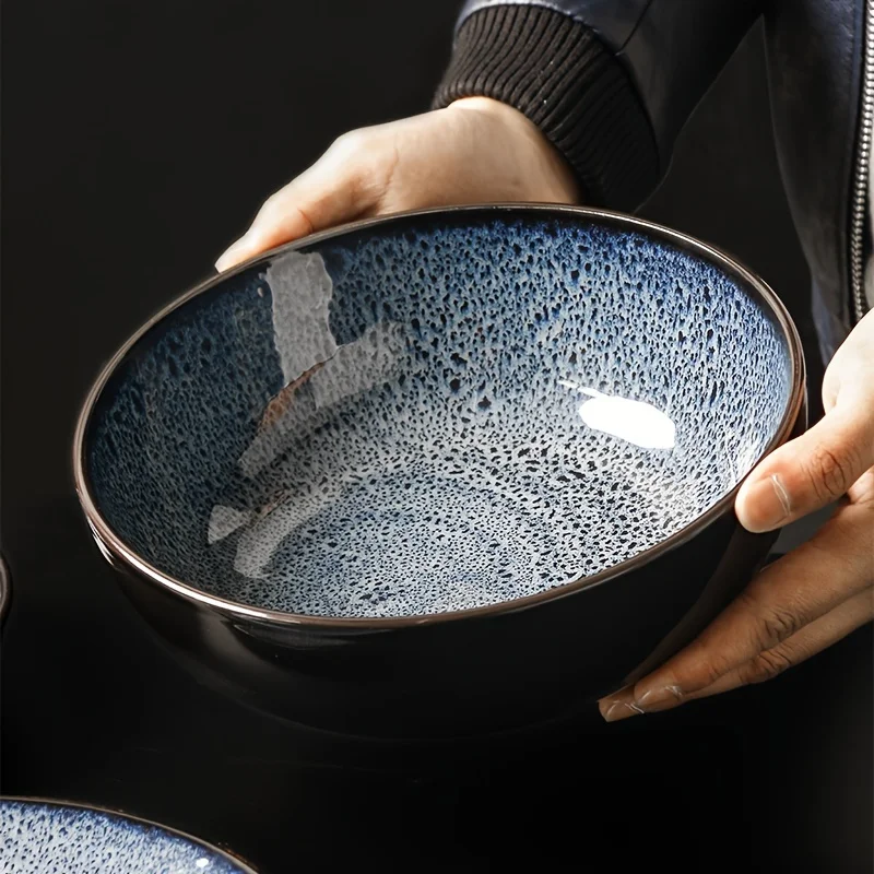 

4pcs/set Ceramic Bowl, Creative Blue Home Soup Bowl, Fruit Bowl Set, Ramen Bowl, For Home Kitchen Restaurant Hotel, Kitchen Supp