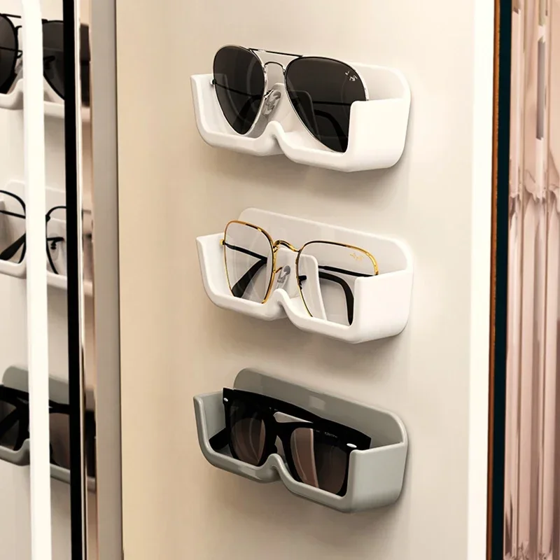 Self Adhesive Wall Mounted Glasses Storage Box Perforated Sunglasses Display Rack Plastic Hanging Home Organizing Storage Rack