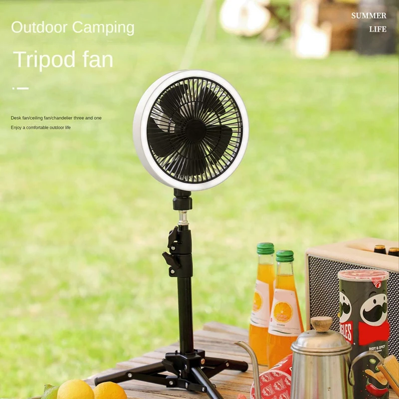 

Camping Fan Multifunction USB Desk Tripod Stand Air Cooler Fan 10000Mah With Night Light For Outdoor Ceiling Fan