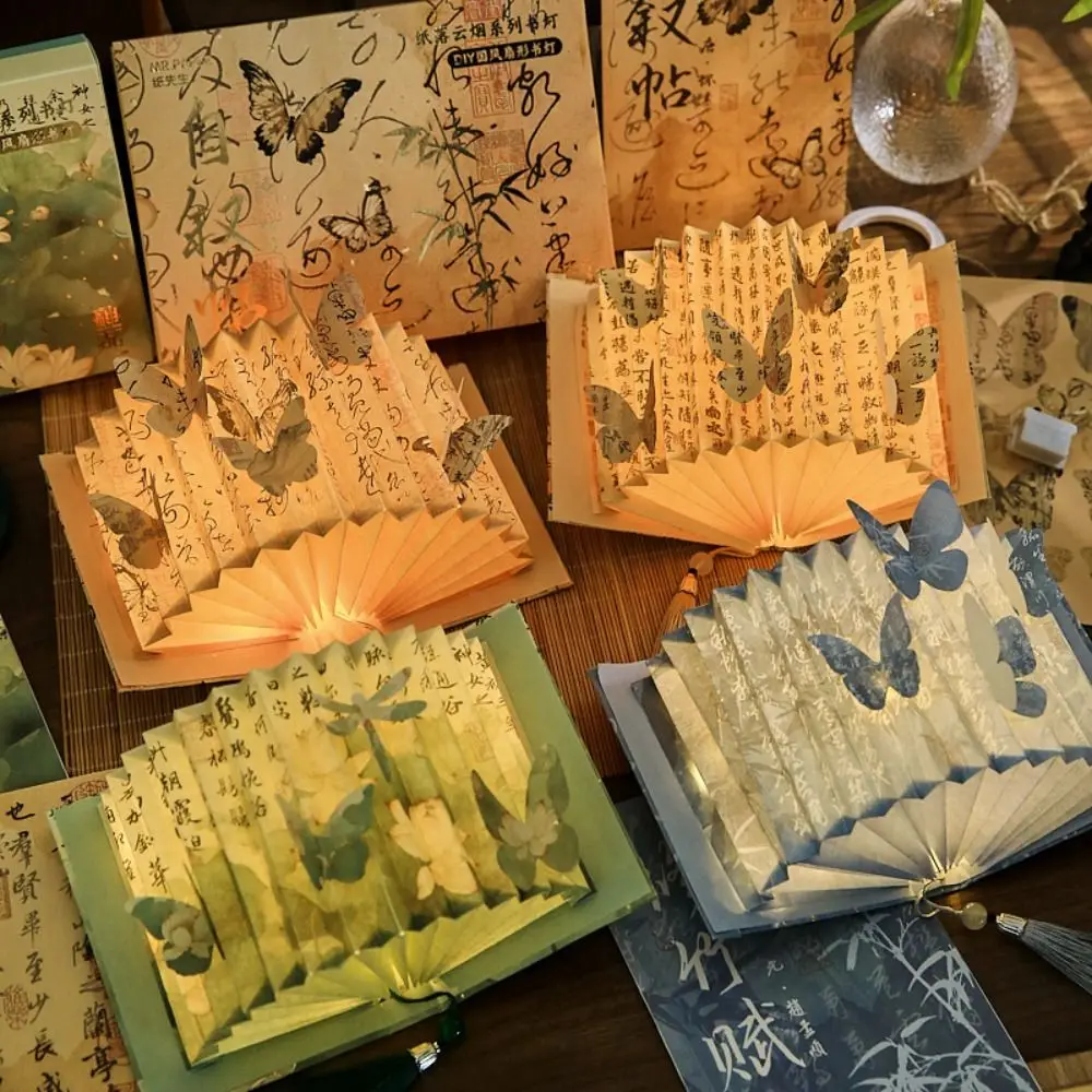 3D Stereoscopic DIY Book Lamp Fan Shaped Ancient Style Art Book Light Calligraphy Famous Paintings Folding Lamp Home