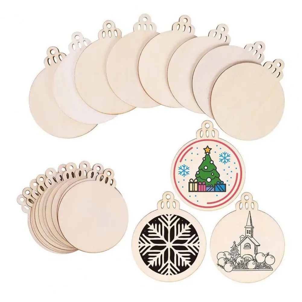 

Diy Pendants 10 Wooden Christmas Tree Pendants with Lanyards Diy Craft Decorations for New Year's Round Smooth Festive Round