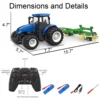 RC Truck Farm Tractor with 2 Rechargeable Batteries 1/24 High Simulation Construction Vehicle with Dual Rotary Swath Windrower 6