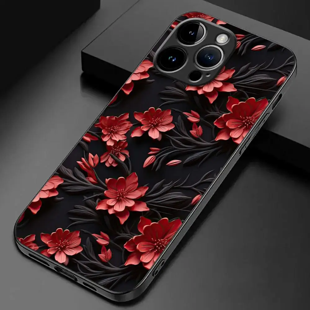 Beauty Flowers Leaves Phone Case For iPhone 15 14 13 12 11 X XR XS XSMAX 8 7 Plus Mini Pro Max Soft Black Phone Cover