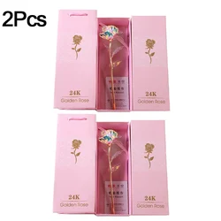 24K Gold Foil Plated Rose Flower with Display Stand - Perfect Gift for Mother's Day & Valentine's Day, Comes in Elegant Gift Box (D - 2Pcs)