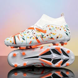 Unisex Professional Outdoor Soccer Cleats - Breathable, Non - Slip Turf & Grass Football Shoes - 45 (White Orange FG)