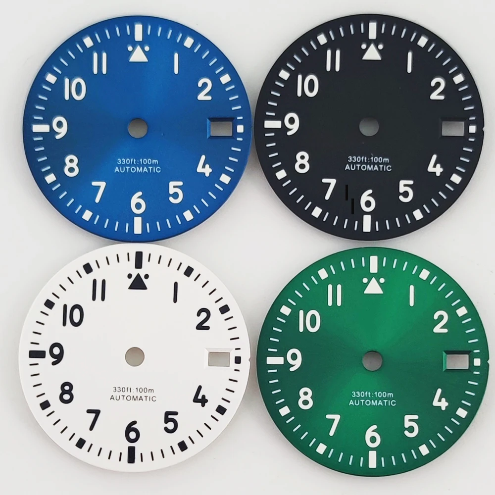 NH35 Watch Dial watch face accessories watch dial accessories 29mm Green Black Blue White Watch Dial Luminous fit NH35 Movement fit 3 o'clock crown 3.8 o'clock crown