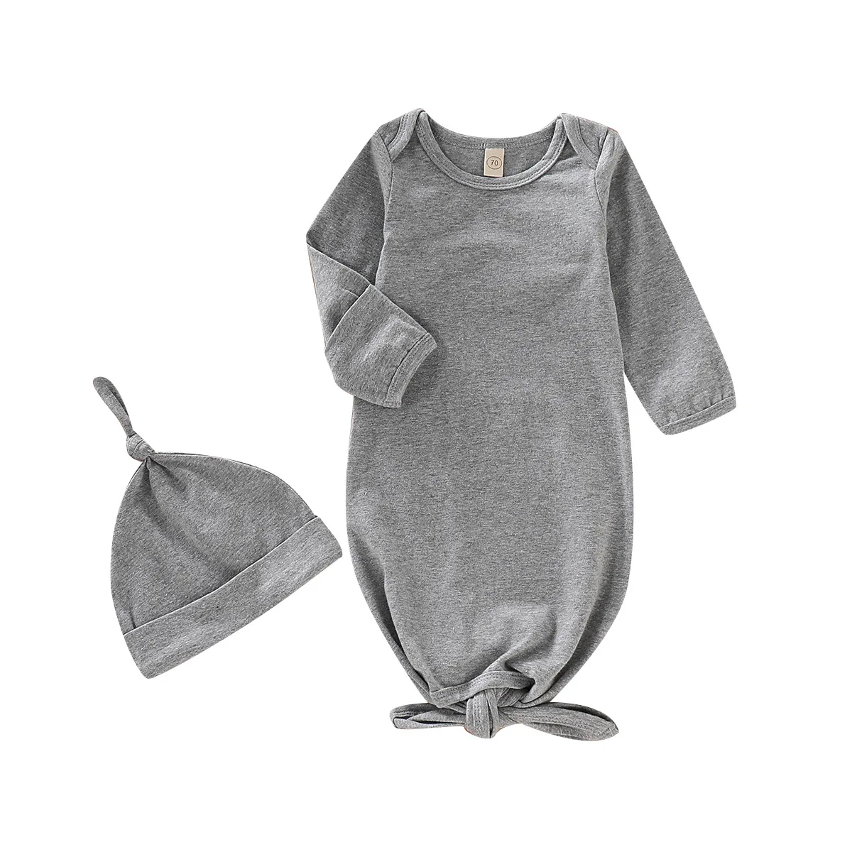 Super Soft Silky Infant Long Sleeve Sleeper for Baby Girl and Boy Sleeping Bag with Hat Newborn Baby Knotted Gown 