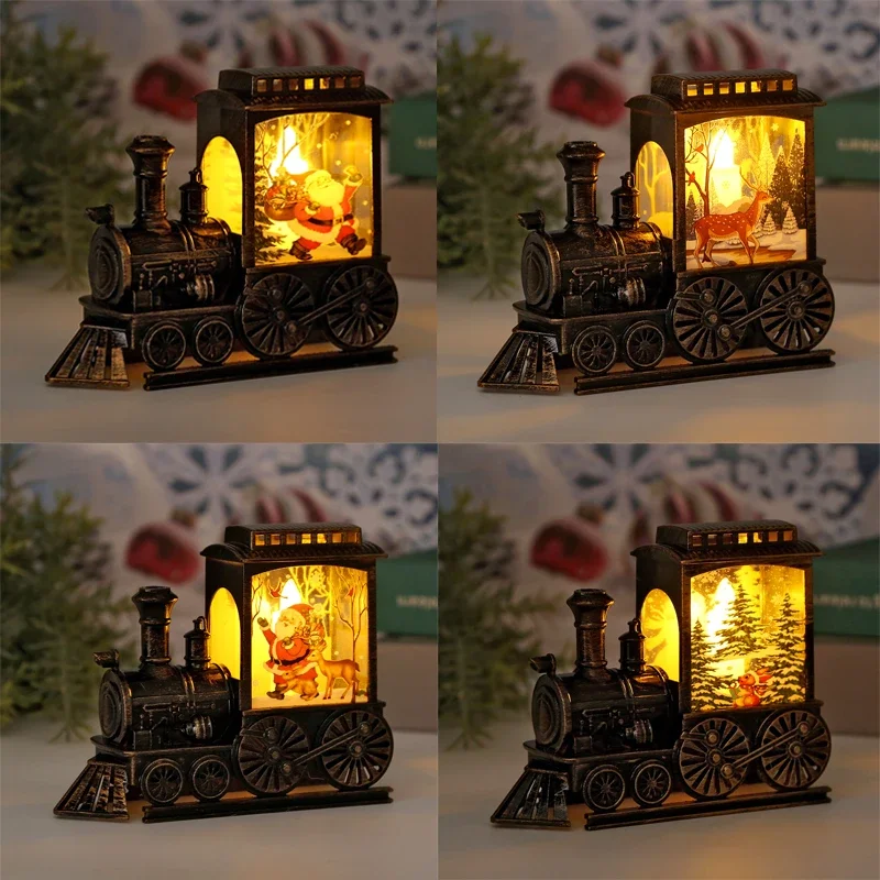 LED Night Lights Vintage Portable Train Lamp Christmas Eve Decoration Outdoor Hanging Lanterns Christmas Festive Party Decor
