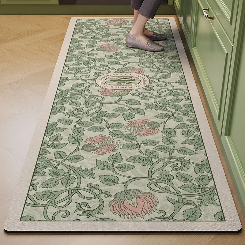 Kitchen Floor Mat Leather Pvc Carpet Waterproof Oil-proof Foot Mats Home Decoration Flower Floral Rug Кухонный Ковер 주방바닥매트 3