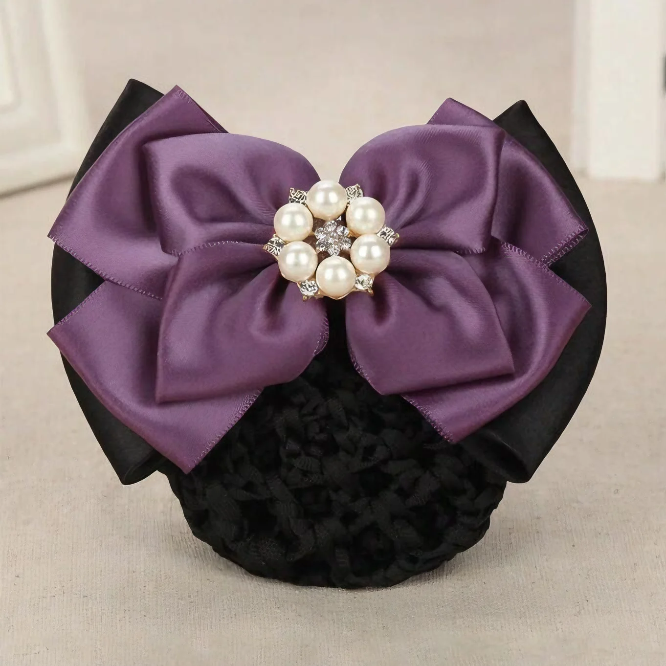 1pc Fashion Pearl Bow Spring Hair Clip Hair Net Nurse Stewardess Professional Headwear Hotel Bank Women Headdress Barrettes