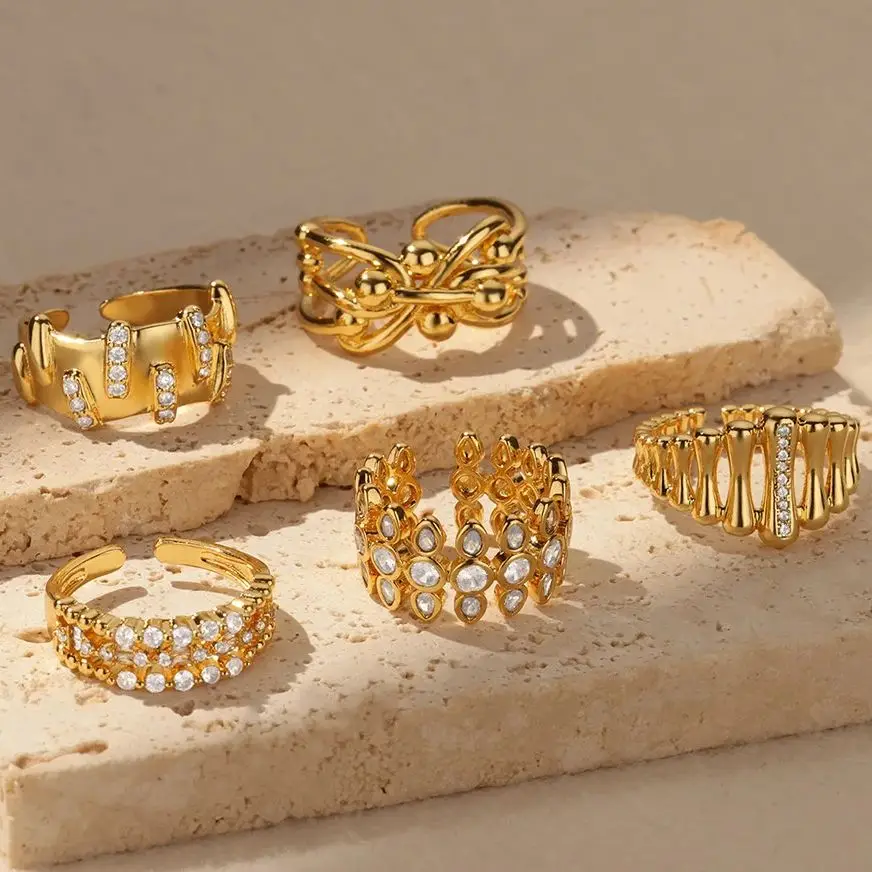 Zircon Cristal Geometric Rings For Women Stainless Steel Gold Color Adjustable Finger Ring Trendy Wedding Luxury Jewerly Gift 2