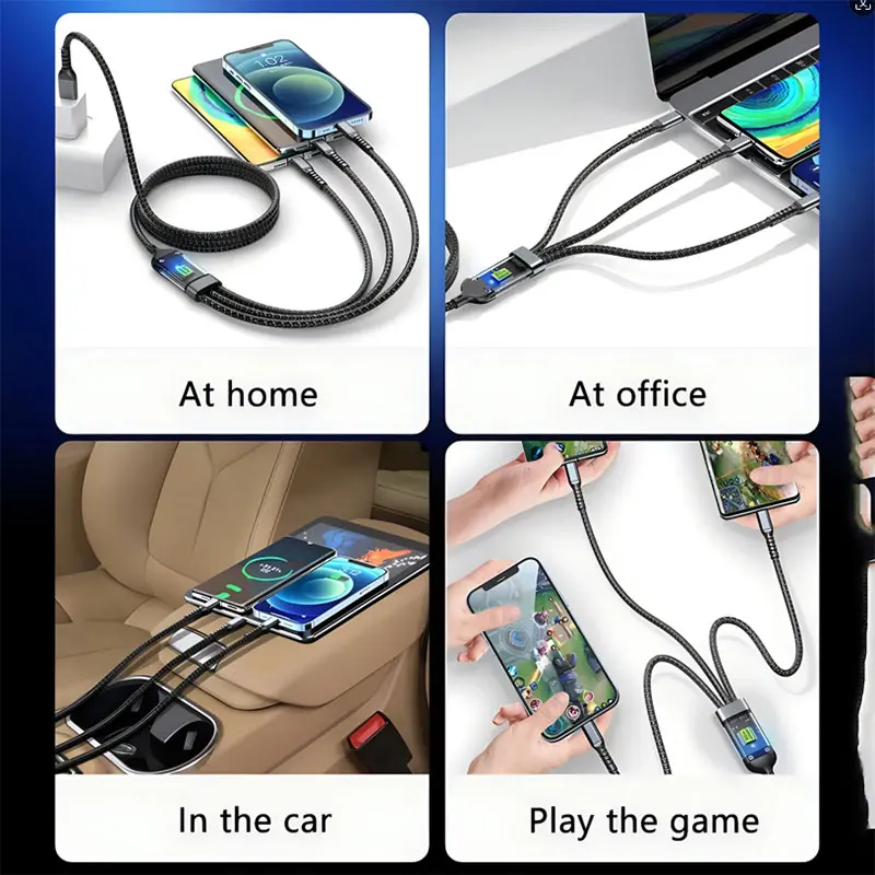 2pcs 3-In-1 Fast Charging Cable USB A To Type C Micro USB Mobile Phone Cable for iPhone Xiaomi Huawei Tablet Lamp Charger 120cm