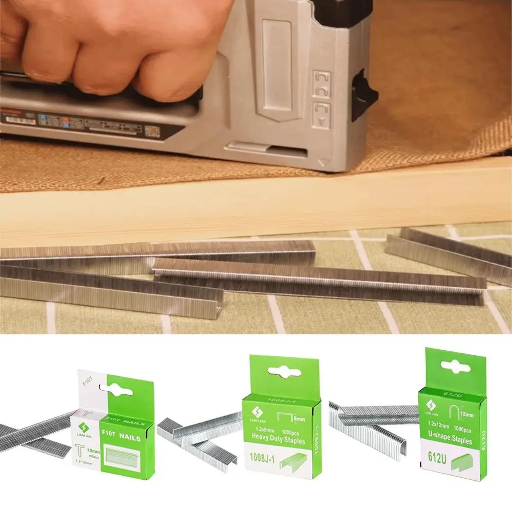 1000Pcs 8/10/12mm 도어형 스테이플 못 스테이플러 기계 액세서리 프레이밍 작업 T형 스테이플 목공 못