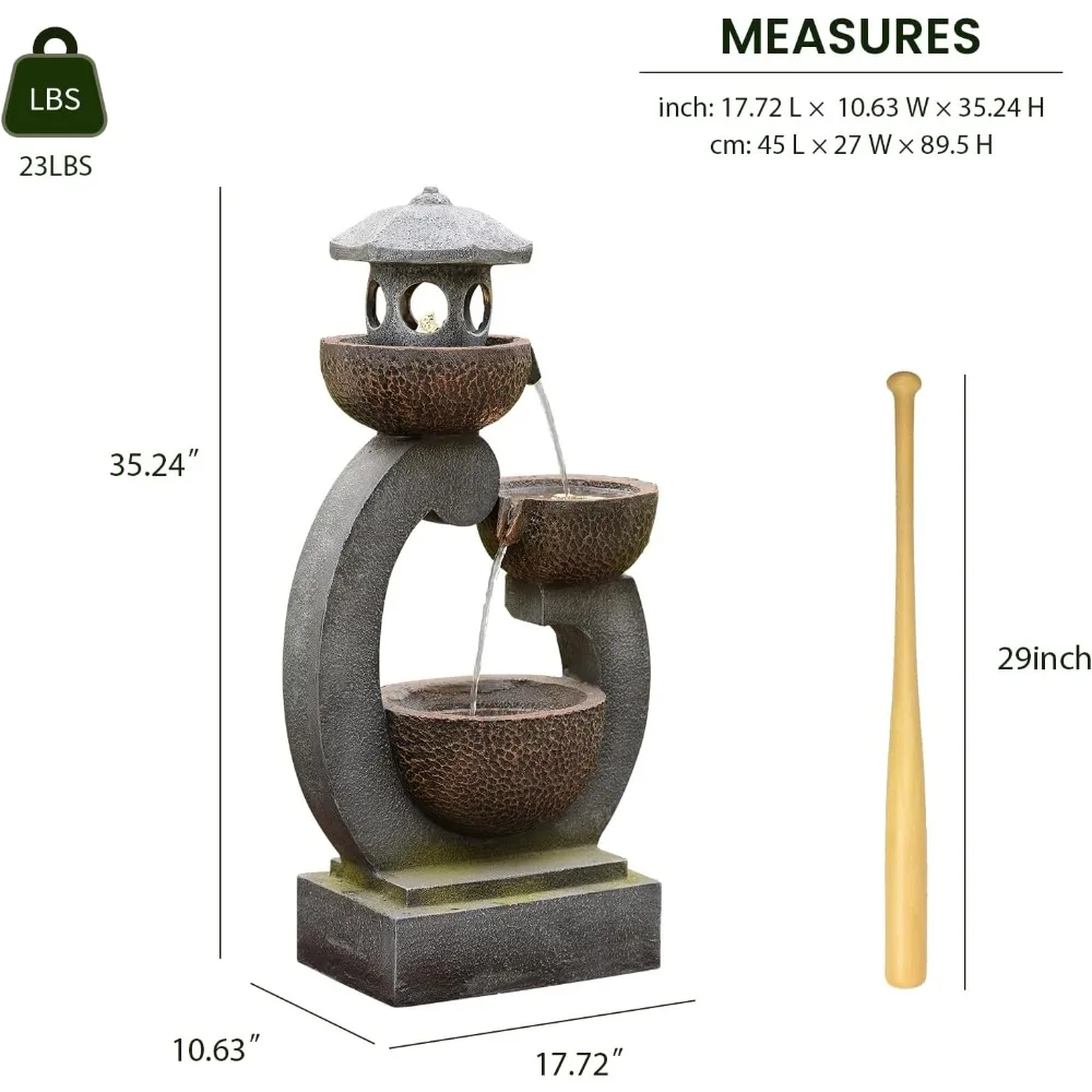 Zen Pagoda fountain cascading water detail