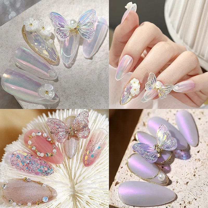 

5pcs Aurora 3D Glitter Alloy Butterfly Rhinestone Nail Charms Luxury DIY Manicure Nails Jewelry Gel Polish Nail Tips Decorations