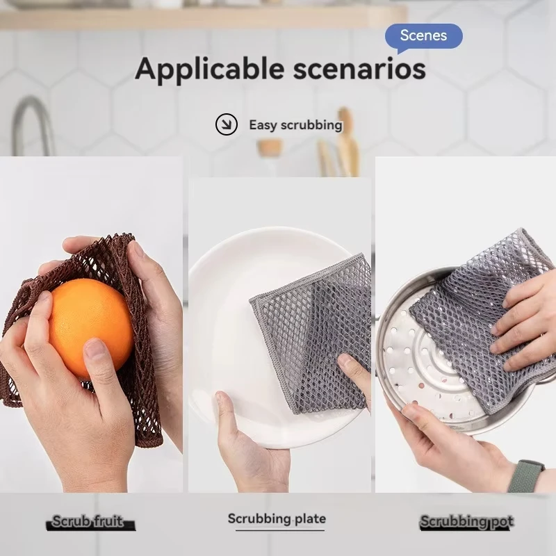 5PCS Mesh Dish Cloth for Washing Dishes Non-stick Oil Stove Scouring Pad Quick Dry Gas Stove Cleaning