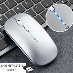 Rechargeable Silent Wireless Ergonomic Mouse with Power Display and Adjustable DPI (Dual mode Silver)