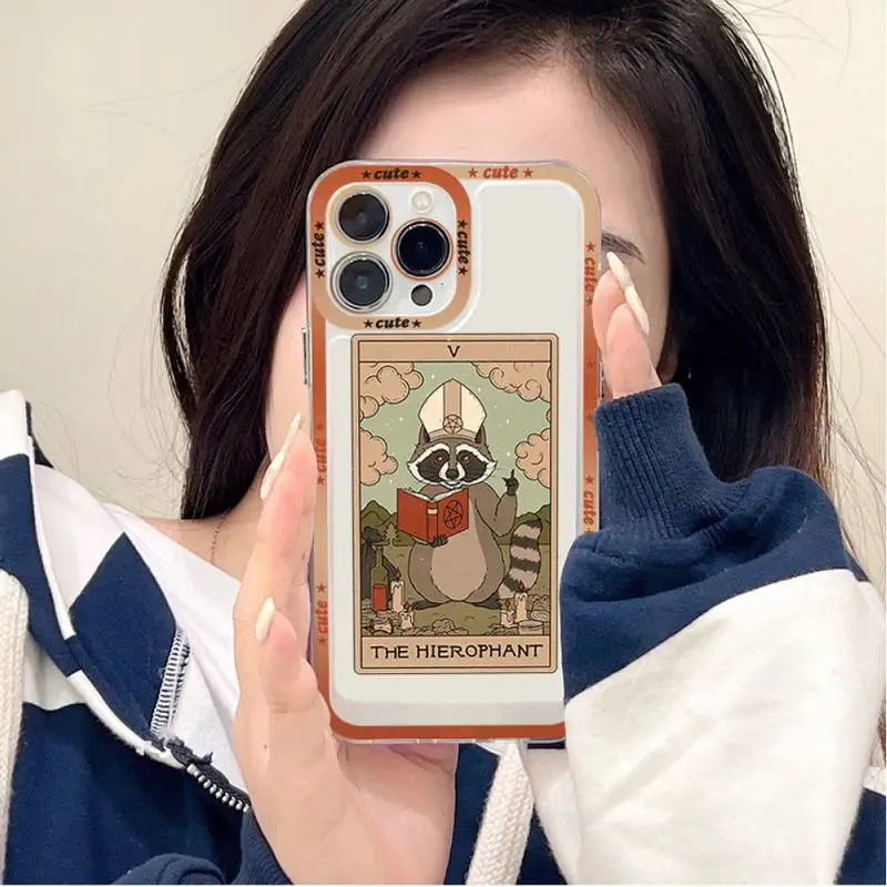 Animal Raccoon Art Tarot Phone Case for iPhone 11 12 13 Mini Pro Max 14 Pro Max Case shell