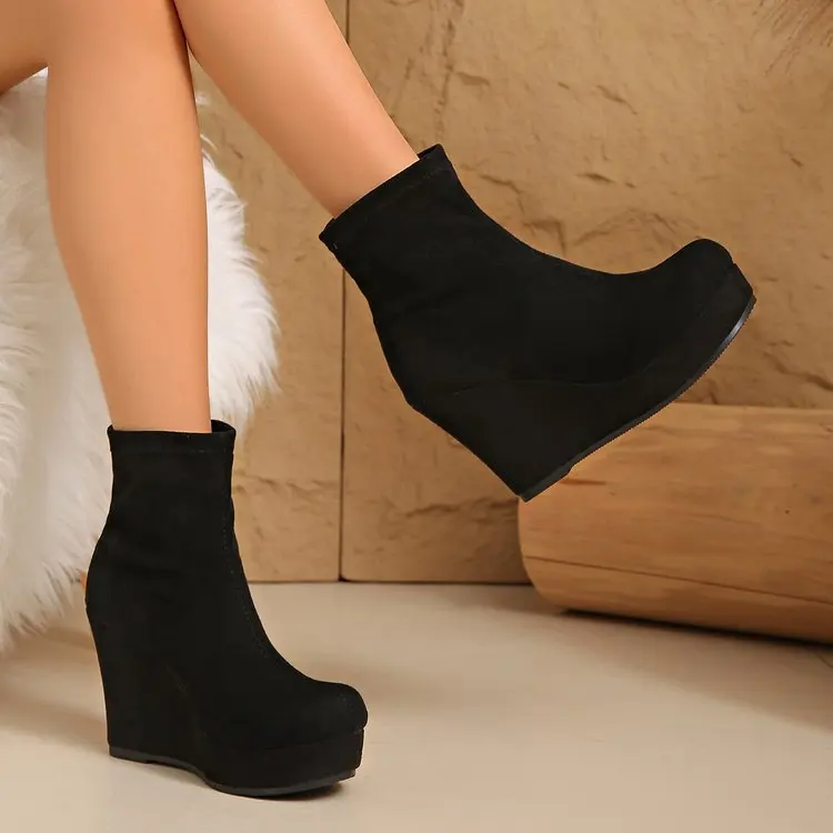 Damen Stiefeletten Mit Plateau Und Keilabsatz Für Mehr Höhe_voghion.com